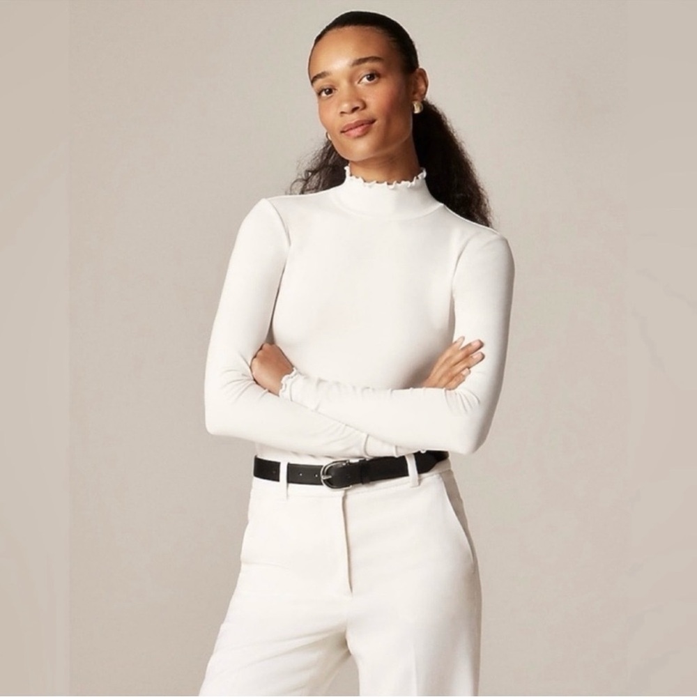NWT J. Crew Refined Rib Lettuce-trim Turtleneck Long Sleeve Ivory
